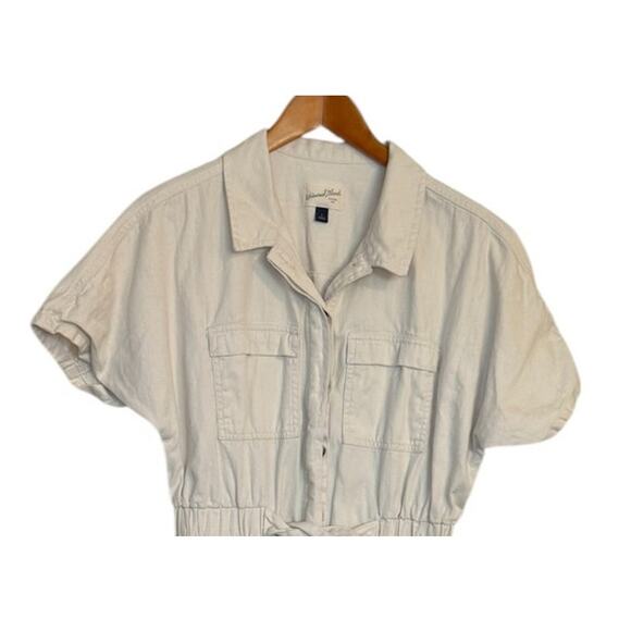 Universal Thread Jumpsuit Women 8 Cream Denim 70s Retro Wide Leg Belted Chore - Picture 2 of 6